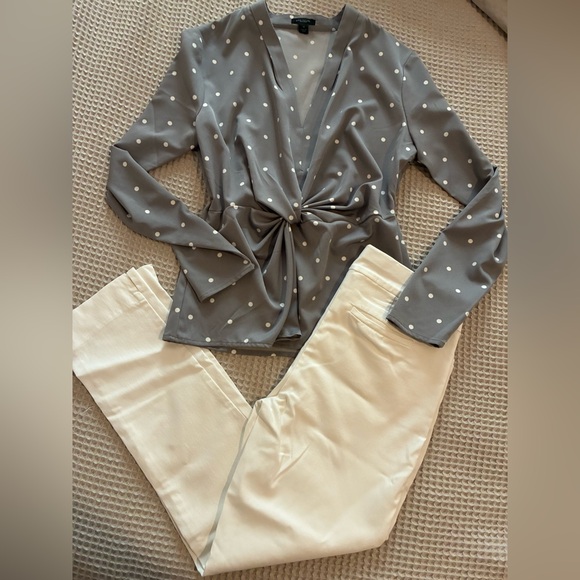 Ann Taylor Factory Gray Polka Dot Blouse Top. XS - Picture 7 of 7
